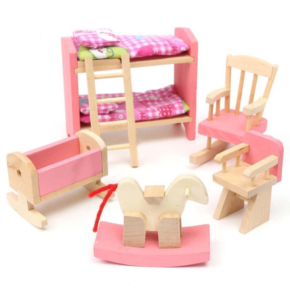 New Wooden House Furniture Miniature Dolls Kitchen Bed Living Room Restaurant Bedroom Bathroom For Kids Christmas Gifts Hot-ebowsos