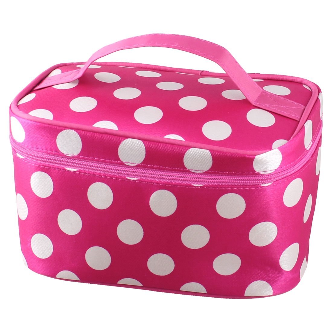 New Zipper Closure White Dots Pattern Dark Pink Cosmetic Hand Case Bag - ebowsos
