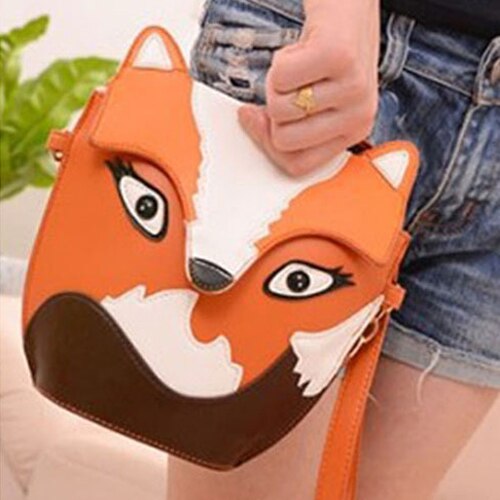 New fashion women leather handbag cartoon bag fox shoulder bags women messenger bag Orange - ebowsos