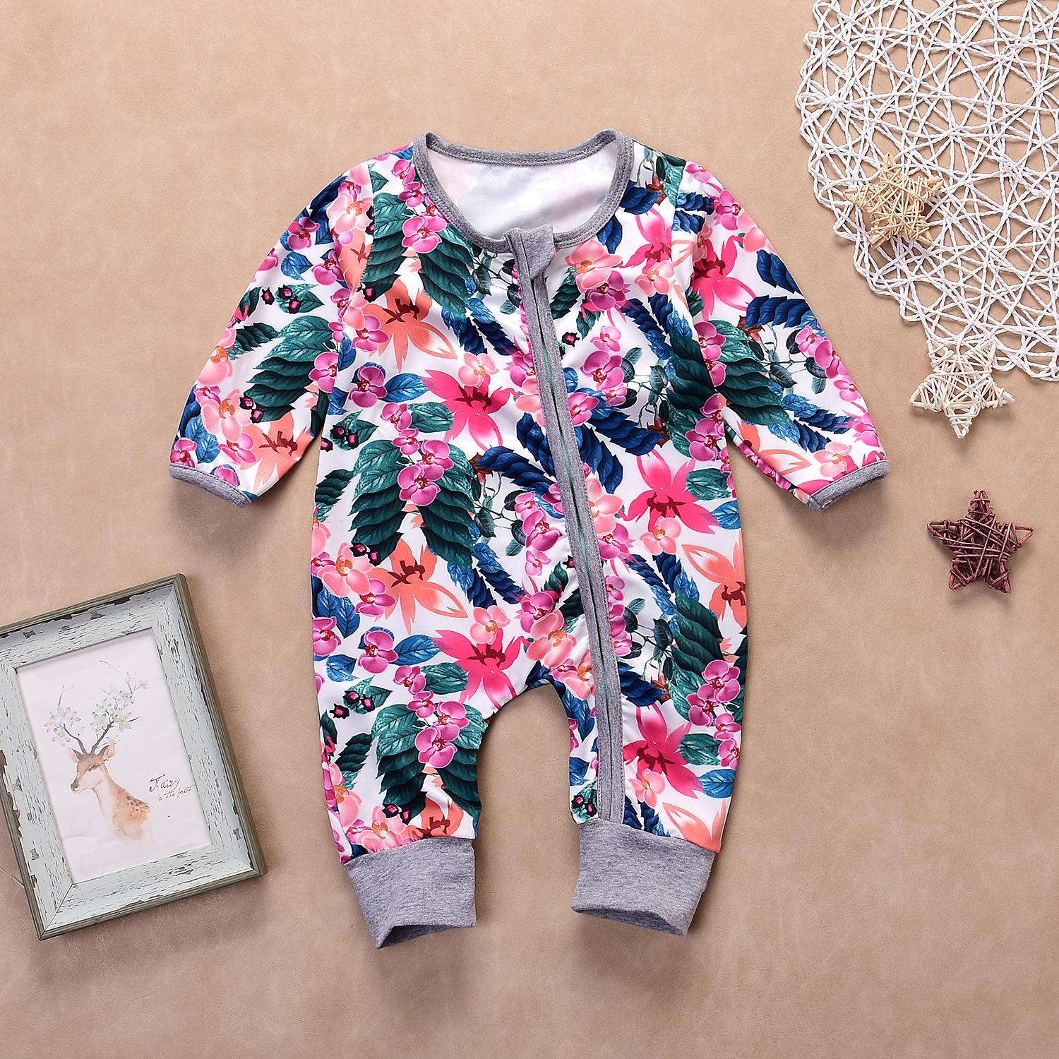Newborn Baby Boy Clothes Infant Romper Long Sleeve Flower Print Baby Girl Rompers Jumpsuit Pajamas Baby Clothing for 0-24 Months-ebowsos