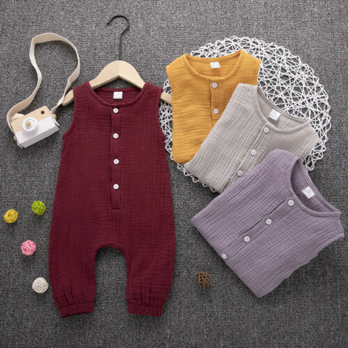 Newborn Baby Boy Girl Summer Casual Loose Rompers Button Jumpsuit Outfits Clothes - ebowsos