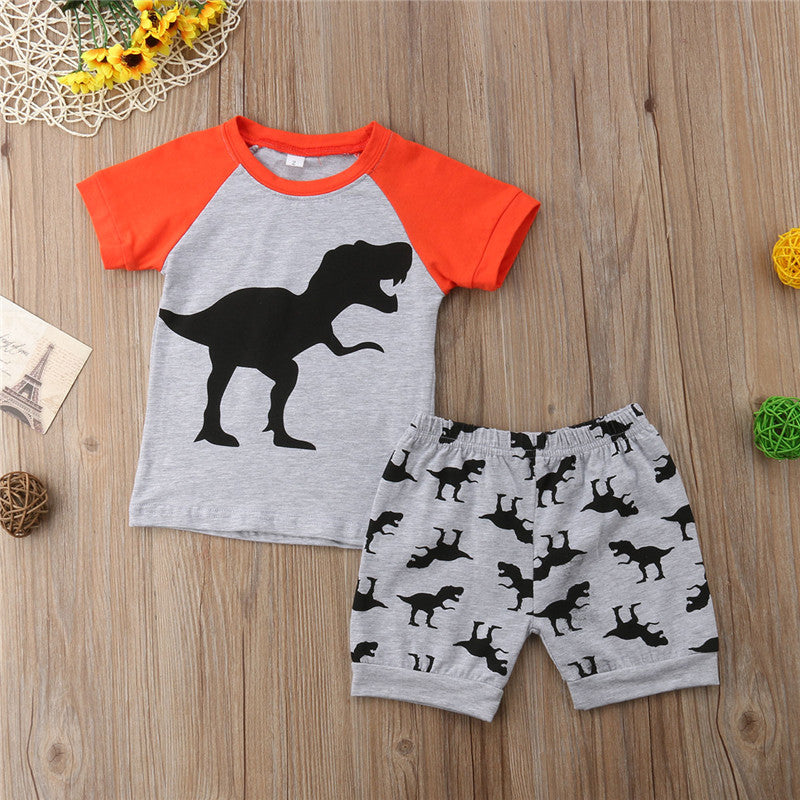 Newborn Baby Boys Dinosaur Print Tops Cotton T-shirt+Pants Outfits Clothes 2pcs Sets - ebowsos