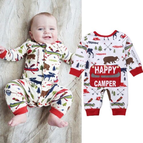 Newborn Baby Boys Girl Christmas Cotton Deer Romper Jumpsuit Pants Outfit Clothes - ebowsos