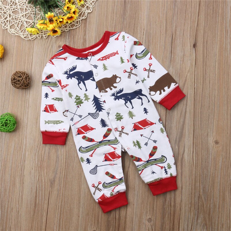 Newborn Baby Boys Girl Christmas Cotton Deer Romper Jumpsuit Pants Outfit Clothes - ebowsos