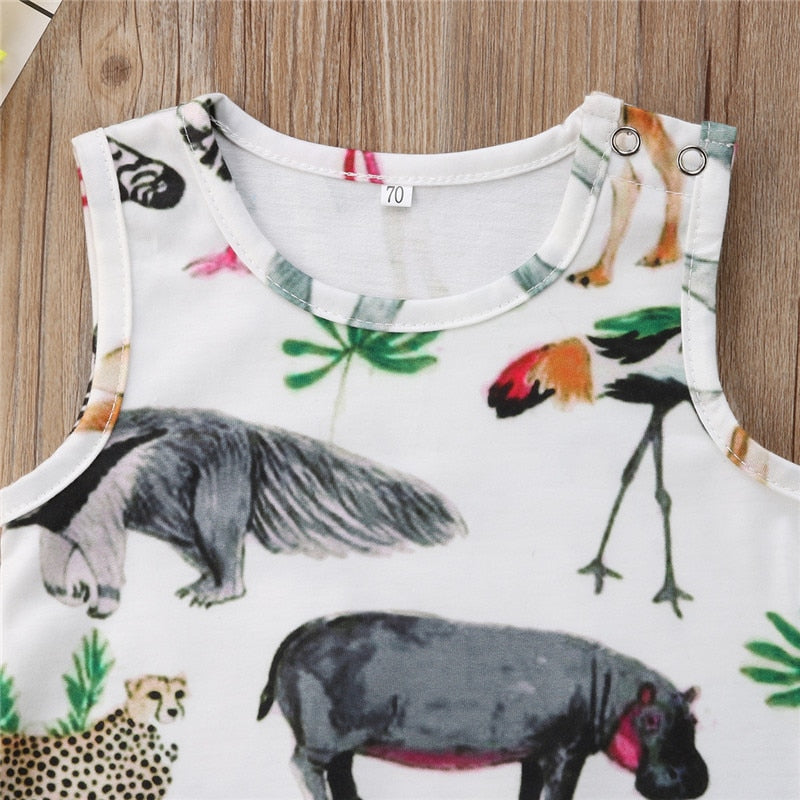 Newborn Baby Girl Boy Floral&Animal Sleeveless Romper Jumpsuit Outfits Set Sunsuit - ebowsos