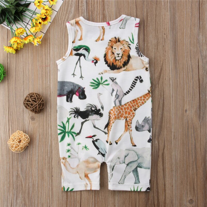 Newborn Baby Girl Boy Floral&Animal Sleeveless Romper Jumpsuit Outfits Set Sunsuit - ebowsos