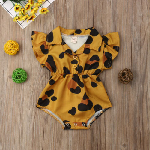 Newborn Baby Girl Leopard Heart Ruffles Baby Girls Rompers Jumpsuit Clothes Baby Girl Summer Clothes - ebowsos