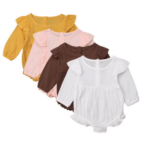 Newborn Baby Girl Long Sleeve Romper Ruffle Jumpsuit Set Outfit Clothes - ebowsos