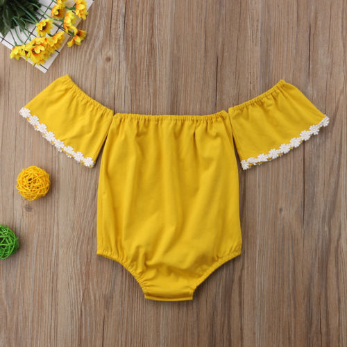 Newborn Baby Girl Romper  Floral fly sleeve solid jumpsuit outfit clothes 0-24m - ebowsos