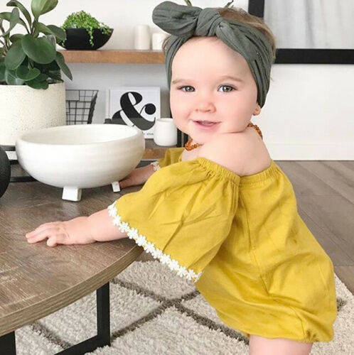 Newborn Baby Girl Romper  Floral fly sleeve solid jumpsuit outfit clothes 0-24m - ebowsos