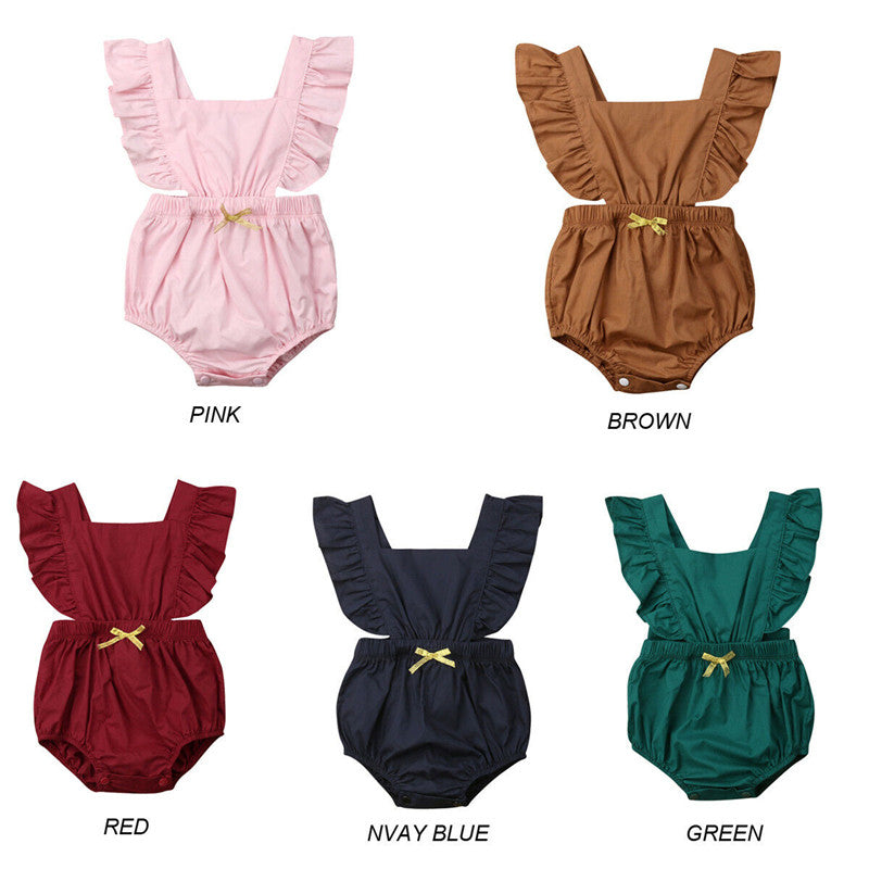 Newborn Baby Girl Summer Halter Sleeveless Bodysuit Backless Jumpsuit Outfits Sunsuit Clothes - ebowsos