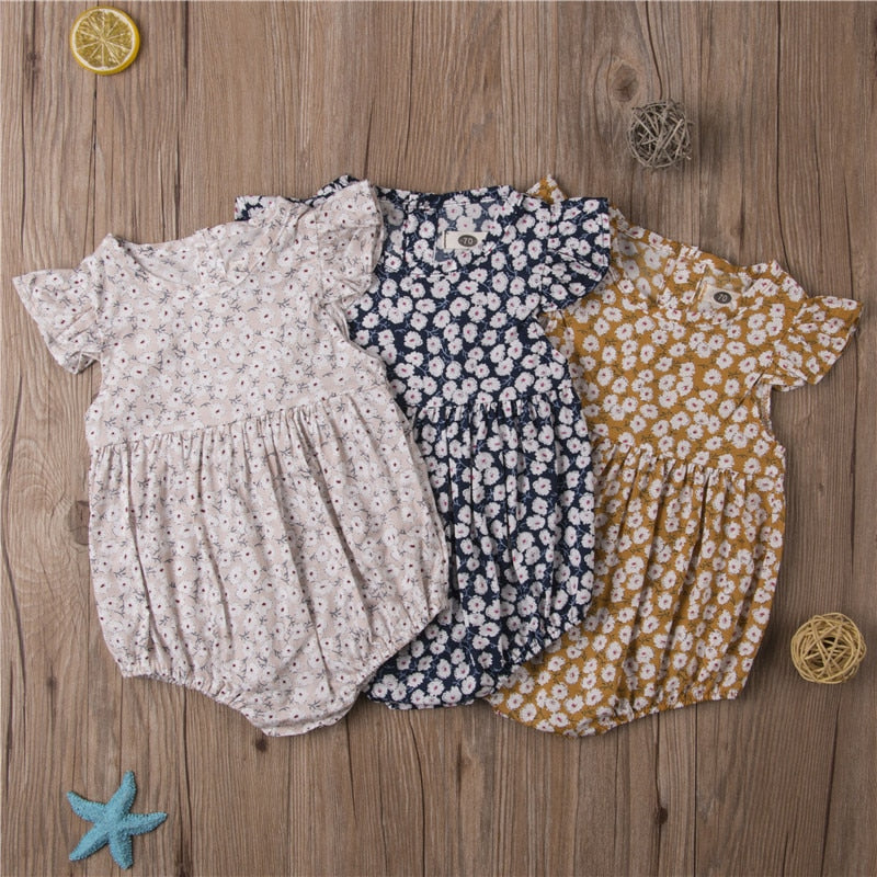 Newborn Baby Girls Butterfly Sleeve Lovely Floral Tutu Romper Jumpsuit Summer Outfits Clothes - ebowsos