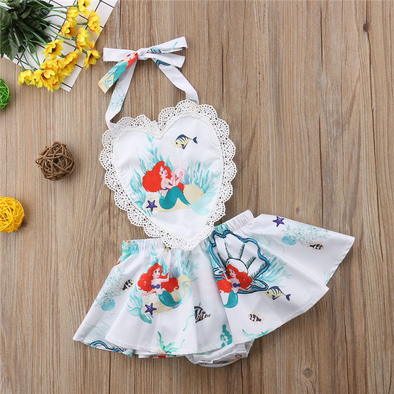 Newborn Baby Girls Mermaid Lace Tutu Romper Fancy Dress Outfits Kids Costume Cute Neck Summer Clothing - ebowsos