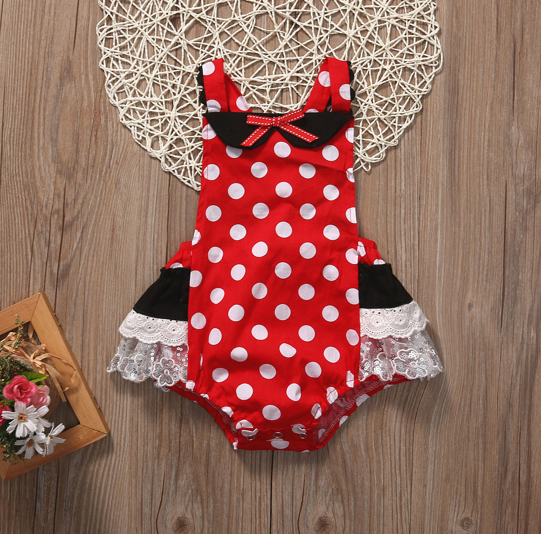 Newborn Baby Girls Red Dot  bodysuit Jumpsuits Outfits Sunsuit Clothes - ebowsos