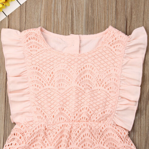 Newborn Baby Girls Romper Outfits Clothes Ruffles Sleeve Pink Solid Jumpsuits Sunsuit - ebowsos