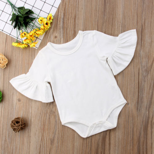 Newborn Infant Baby Girl Clothes Plain Cotton Half Sleeve Ruffled Romper Jumpsuit Sunsuit Outfits - ebowsos