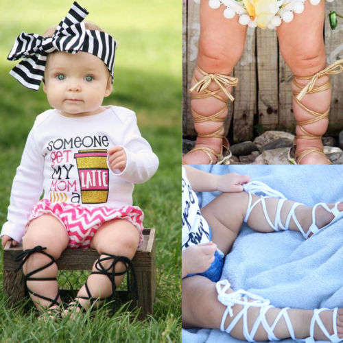 Newborn Infant Baby Girl PU Leather High Bandage Sandals Summer Shoes - ebowsos