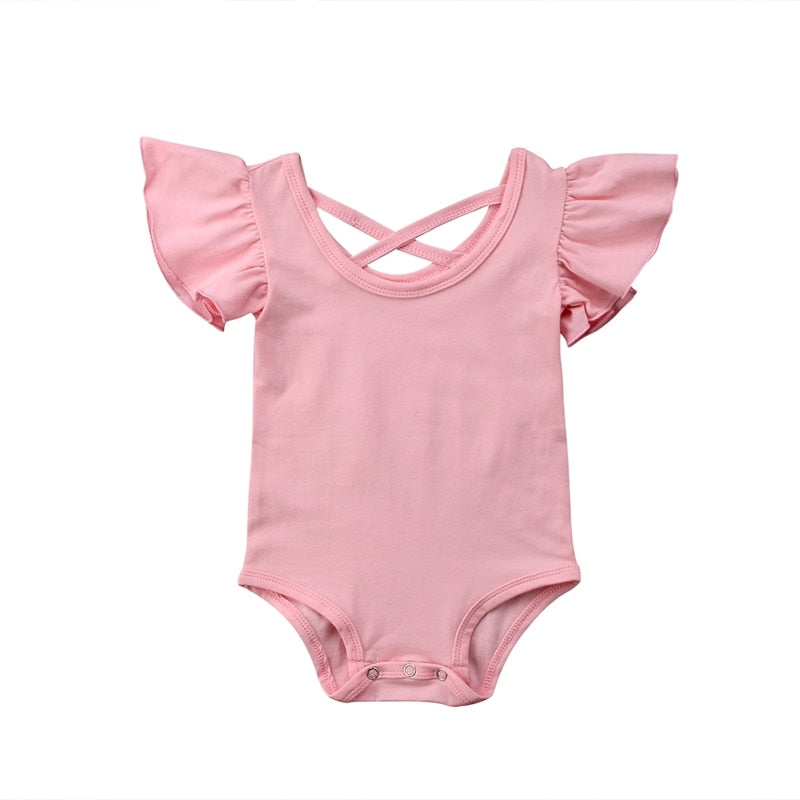 Newborn Infant Baby Girl Pure Color Ruffles Romper Back Cross Jumpsuit Cotton Sunsuit Summer Clothes Outfits - ebowsos