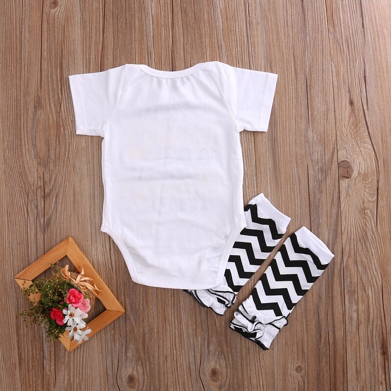 Newborn Infant Baby Girls Kids Letter Bodysuits Cotton Short Sleeve Outfits Set +Leggings Jumpsuit Clothes - ebowsos