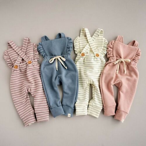 Newborn Kid Baby Girl Bandage Clothes Stripe Overalls Romper Sunsuit 1PC Outfit - ebowsos