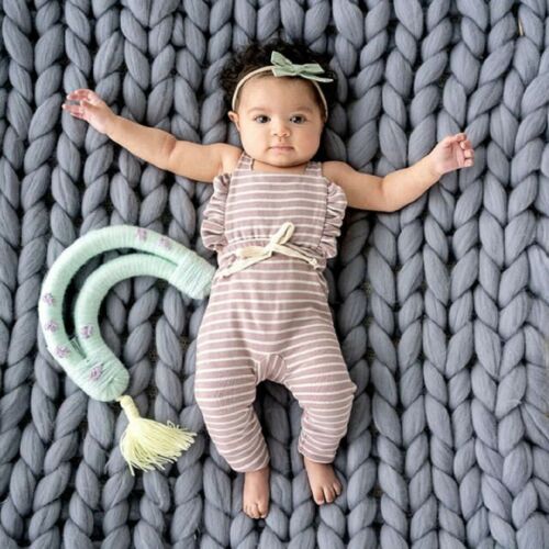 Newborn Kid Baby Girl Bandage Clothes Stripe Overalls Romper Sunsuit 1PC Outfit - ebowsos