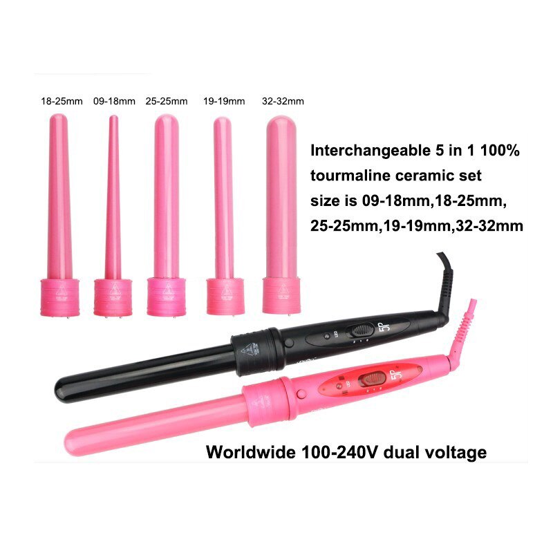Nm-F15P Five-In-One Ceramic Quick-Change Tube Curling Stick Pink black - ebowsos