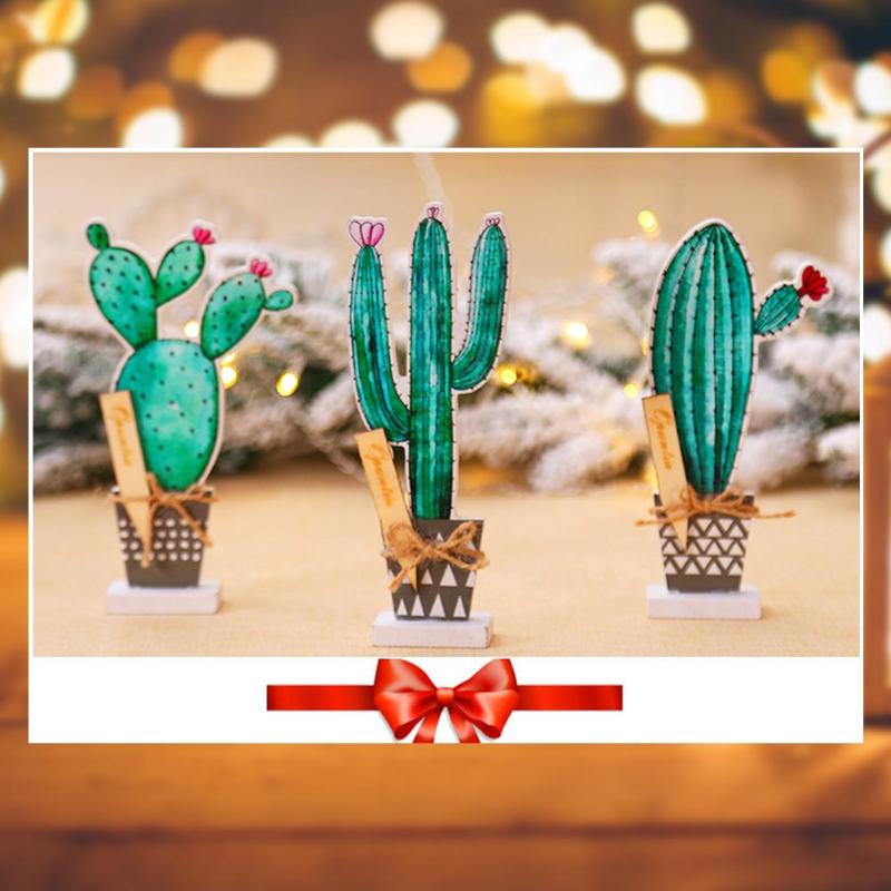 Nordic Style Wooden Simulation Crafts Cactus Desktop Decorative Ornaments Office Crafts Household Decoration Accessories - ebowsos
