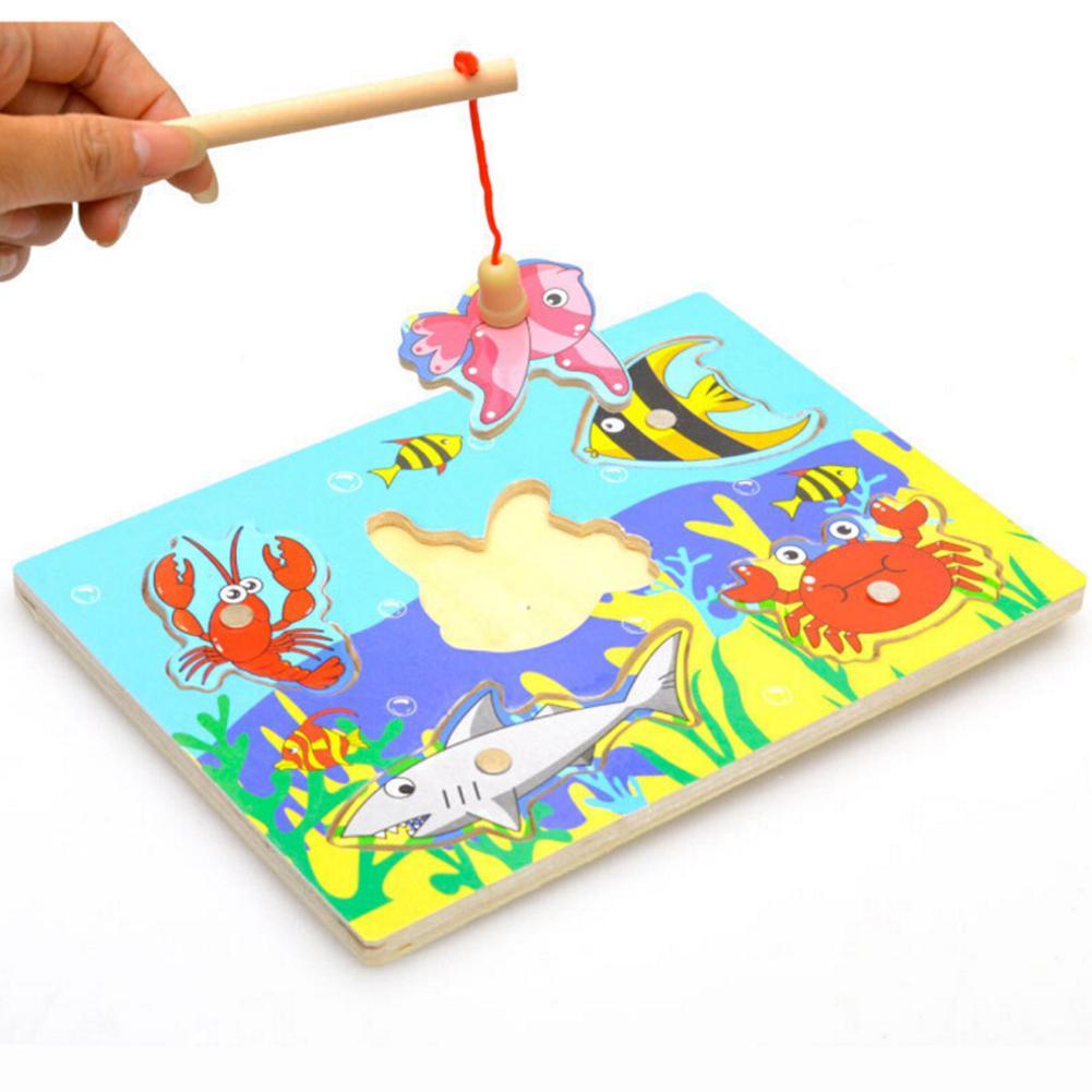 Novelty Baby Wooden Magnetic Fishing Game 3D Jigsaw Puzzle Toy Funny Baby Children Adult Interactive Puzzles Toy Gift-ebowsos