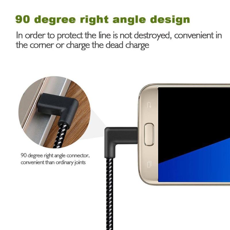 Nylon Braided 90 Degree Connector USB3.1 Type-C Port Charging Data Cable - ebowsos