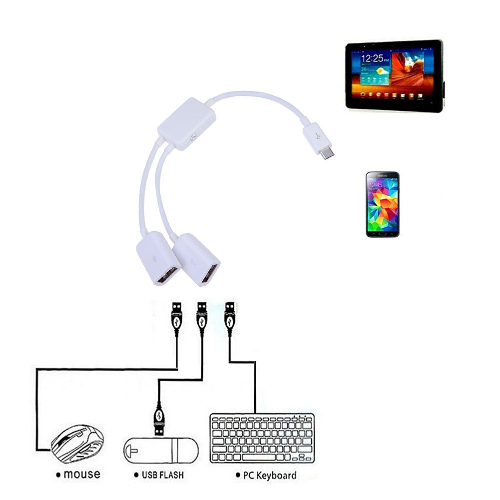 OTG Cable Micro USB Host Cable Male to 2x Type Dual USB Female OTG Adapter Converter Hub For Android Tablet PC Phone Mouse New - ebowsos
