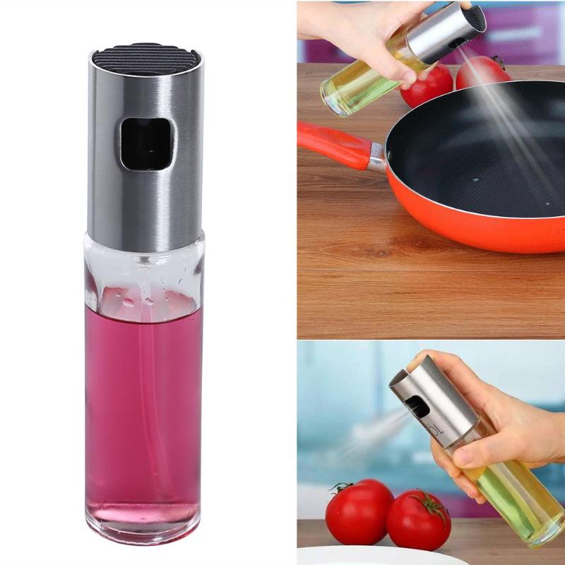 Oil Bottle Stainless Steel Glass Oil Pump Spray Fine Bottle Olive Can Tool Pot Cooking Salad Dressing Cooking Spray Kitchen Tool - ebowsos