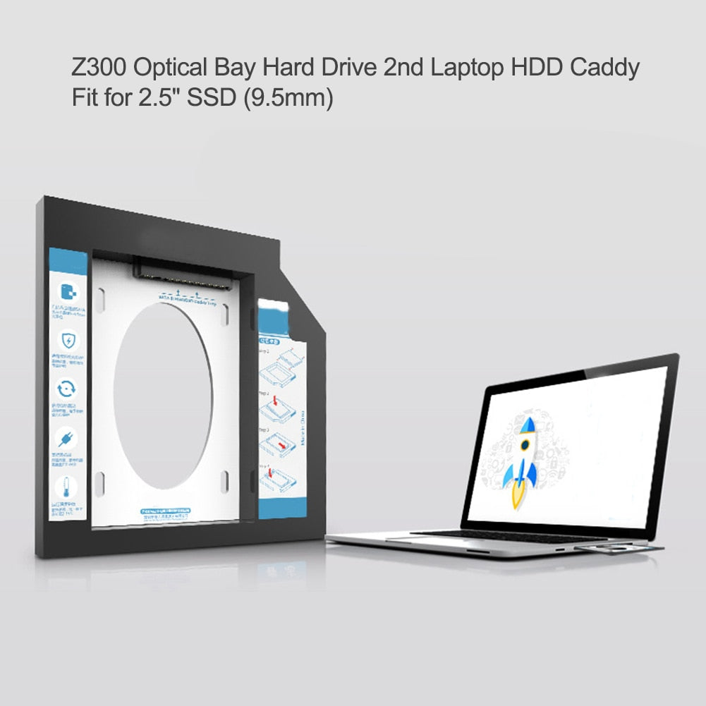 Optical Bay Hard Disk Drive 2nd SATA 2.5" Aluminum Hard Disk Drive SSD 9.5mm External HDD Enclosure Optical Bay Laptops - ebowsos
