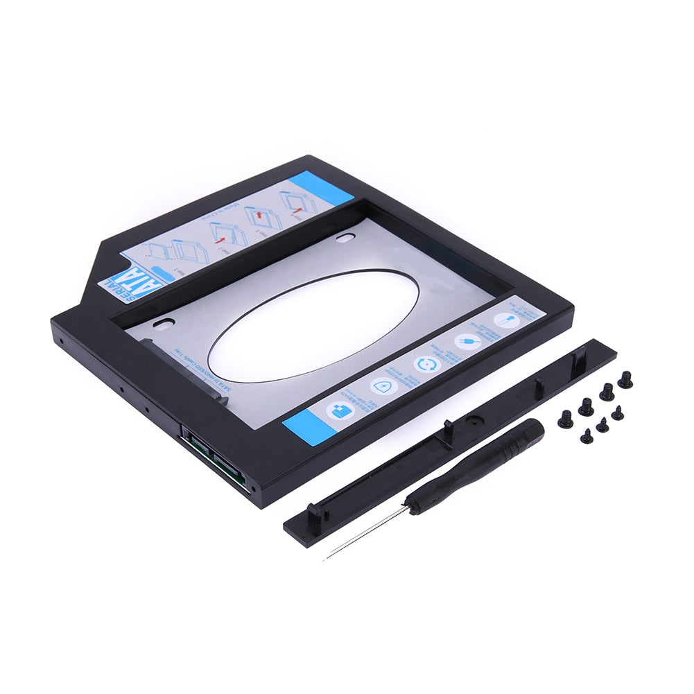 Optical Bay Hard Disk Drive 2nd SATA 2.5" Aluminum Hard Disk Drive SSD 9.5mm External HDD Enclosure Optical Bay Laptops - ebowsos