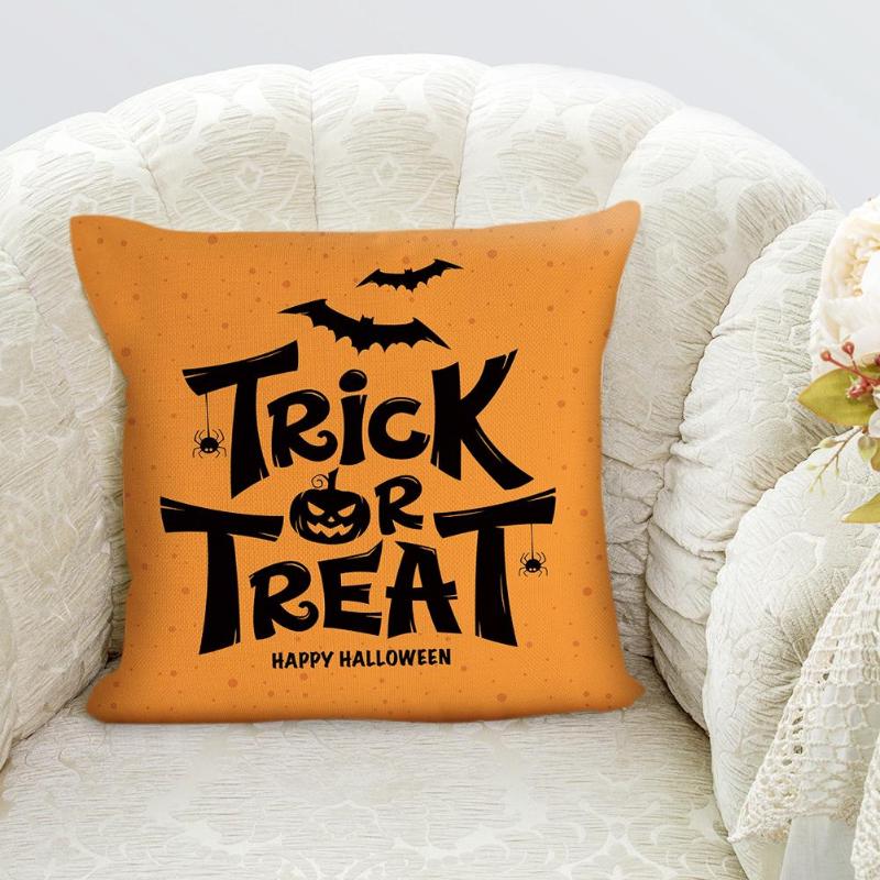 Originality Colourful Happy Halloween Cushion Case Strong Practicability Easy to Clean Pumpkin Castle Pattern Throw Pillow Cover - ebowsos