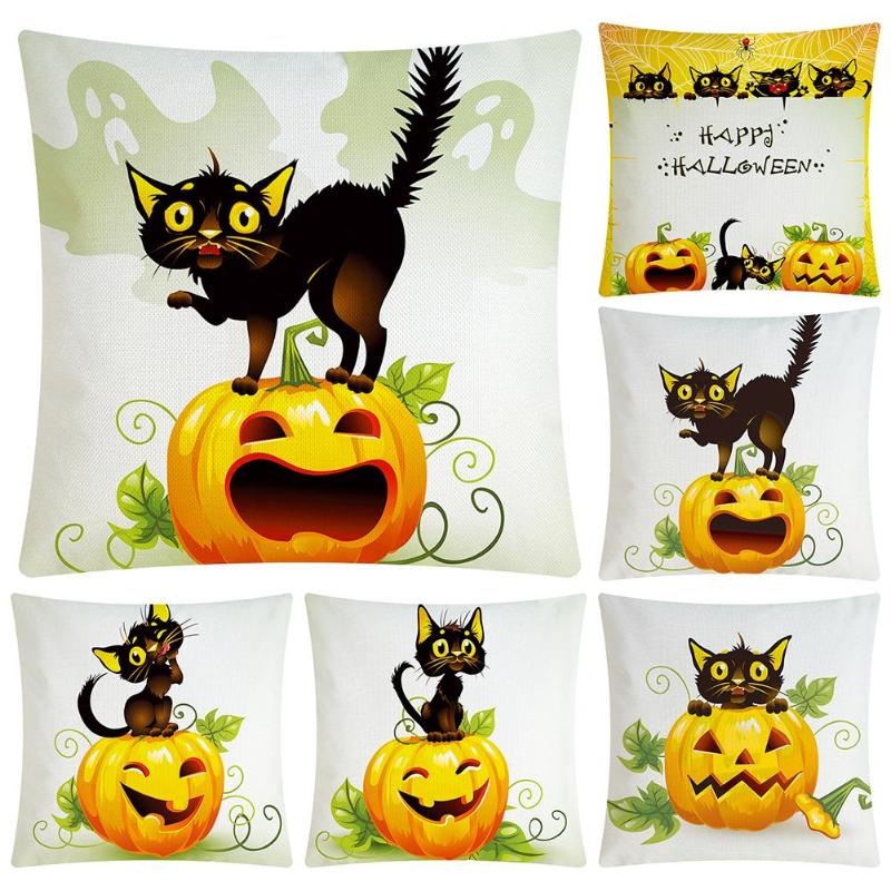 Originality Pumpkin Black Cat Pattern Colourful Halloween Cushion Cover Strong Practicability Easy to Clean Pumpkin Pillowcase - ebowsos