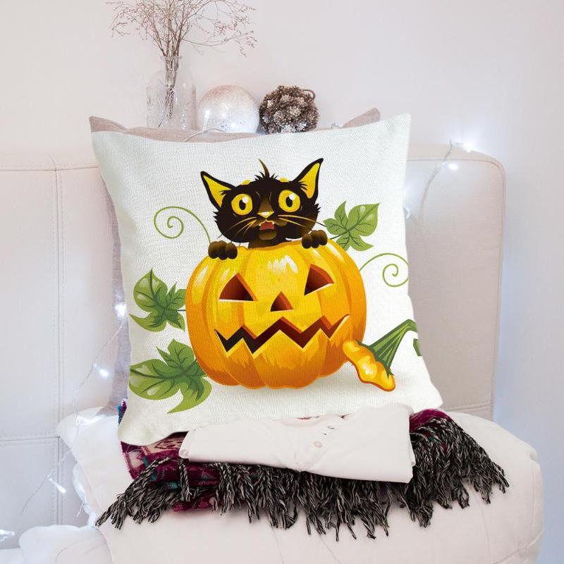 Originality Pumpkin Black Cat Pattern Colourful Halloween Cushion Cover Strong Practicability Easy to Clean Pumpkin Pillowcase - ebowsos