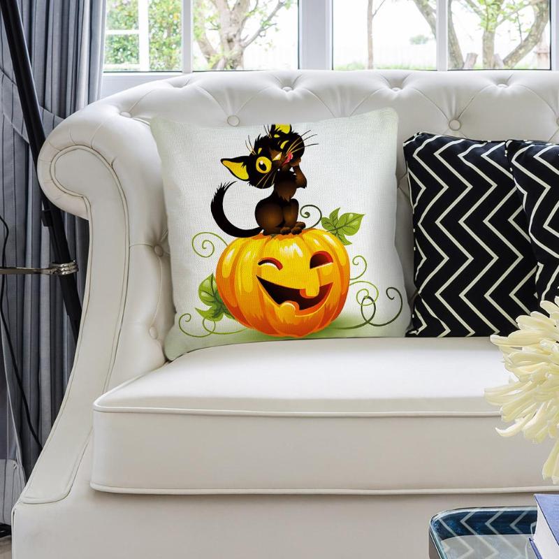 Originality Pumpkin Black Cat Pattern Colourful Halloween Cushion Cover Strong Practicability Easy to Clean Pumpkin Pillowcase - ebowsos