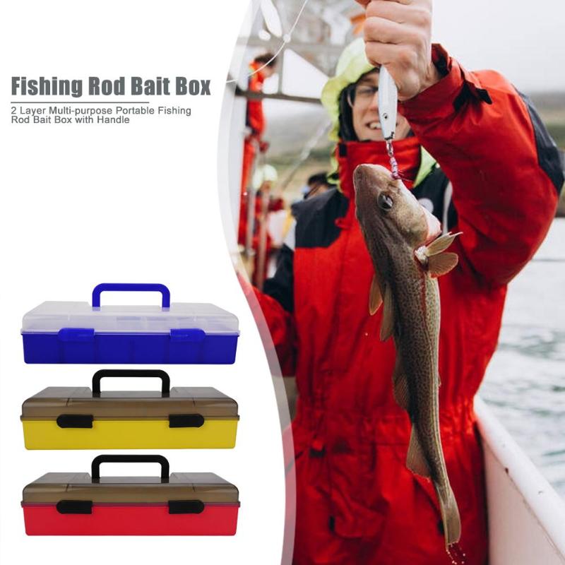 Outdoor Fishing Storage Case Lure Hooks Fly Rod Storage Box with Portable Handle Blue Yellow and Red 24x14x7.5cm-ebowsos