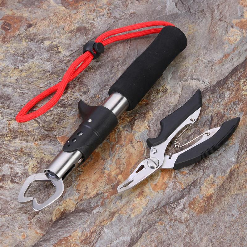 Outdoor Portable Stainless Steel Fishing Pliers Fish Grip Tackle Set w/ Bag-ebowsos