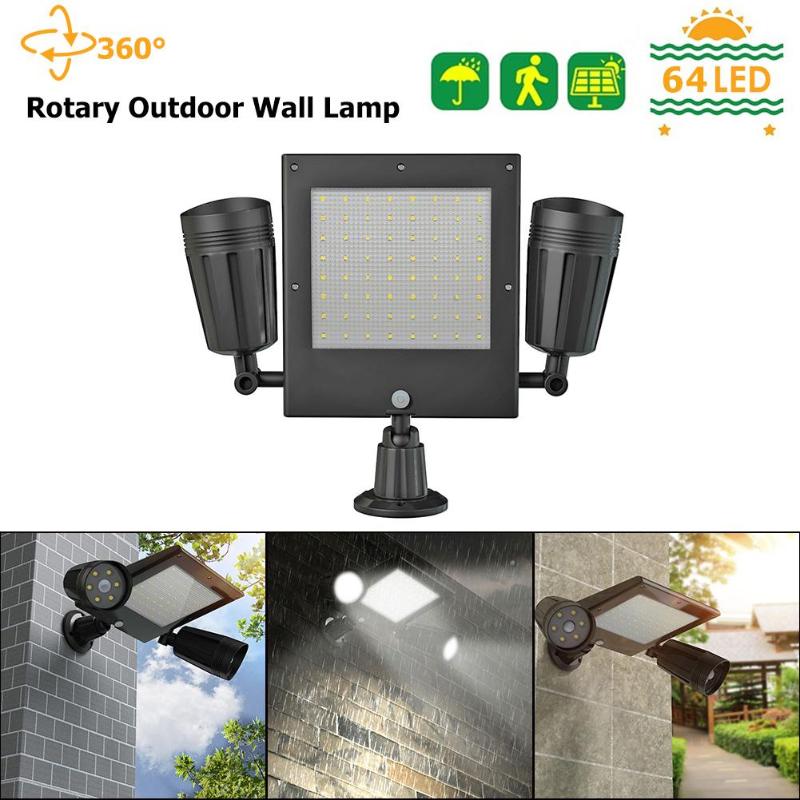 Outdoor Sensor Dual Head Solar Security Motion Floodlight Panel Light Lamp - ebowsos