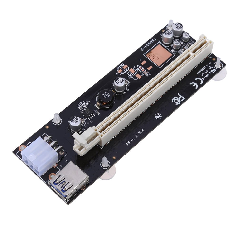 PCI 1x to 16x Powered Express Riser Board USB3.0 PCI-E Extender Adapter Card Cable SATA to 6 Pins Power for BTC Miner - ebowsos
