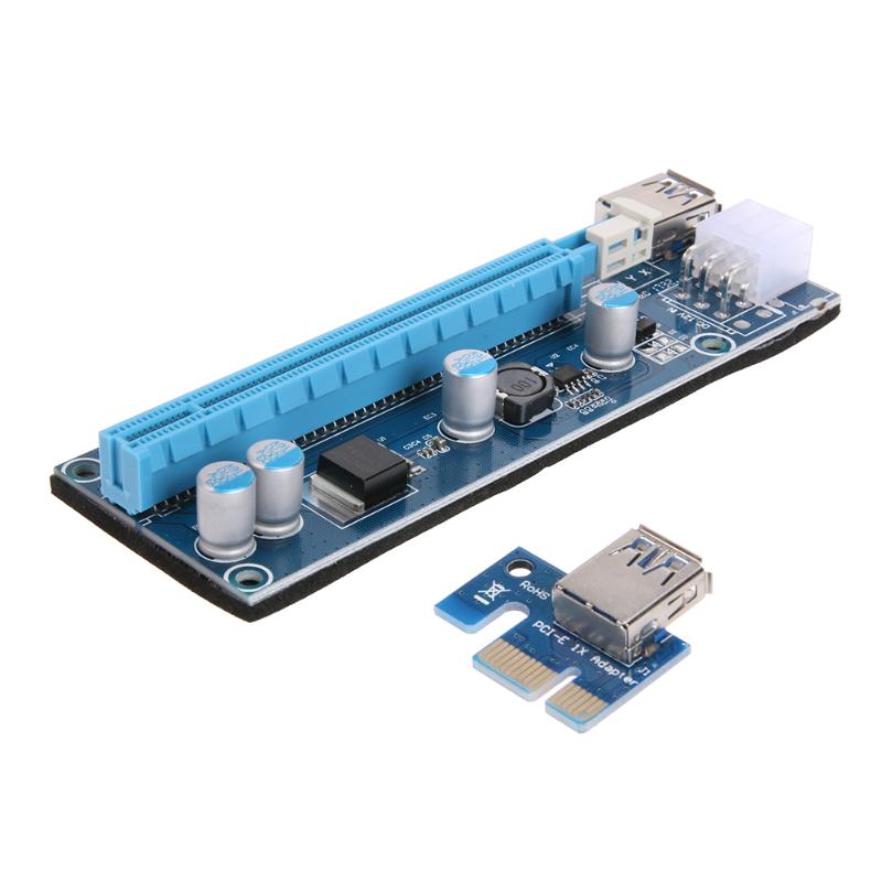 PCI-E Riser Board PCI-E 1X to 16X Riser Card Extender Adapter+USB 3.0 Cable 15Pin SATA to 6Pin IDE Power Cord for Bitcoin Miner - ebowsos