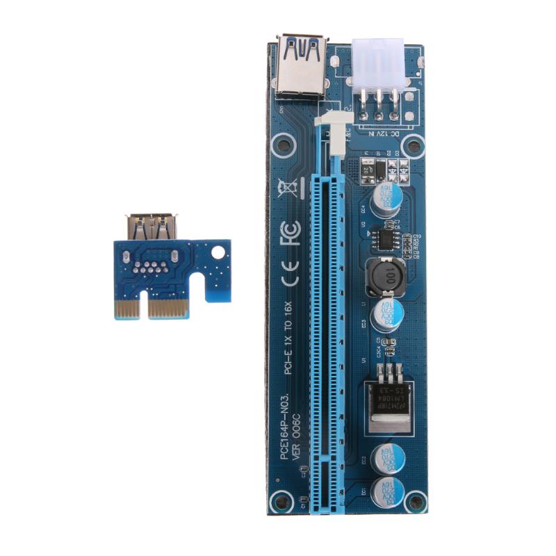 PCI-E Riser Board PCI-E 1X to 16X Riser Card Extender Adapter+USB 3.0 Cable 15Pin SATA to 6Pin IDE Power Cord for Bitcoin Miner - ebowsos