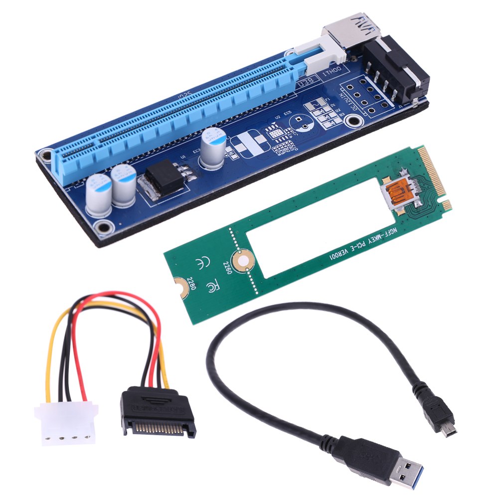 PCI-E to PCI-e 1x to 16x Extender Adapter Riser Card SATA 15pin male to 6pin power cable with 40cm USB 3.0 Cable - ebowsos