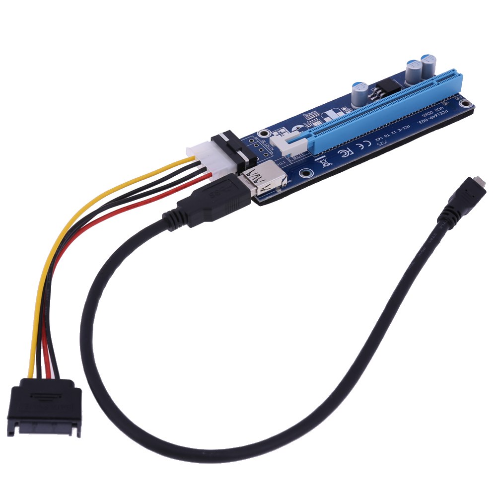 PCI-E to PCI-e 1x to 16x Extender Adapter Riser Card SATA 15pin male to 6pin power cable with 40cm USB 3.0 Cable - ebowsos