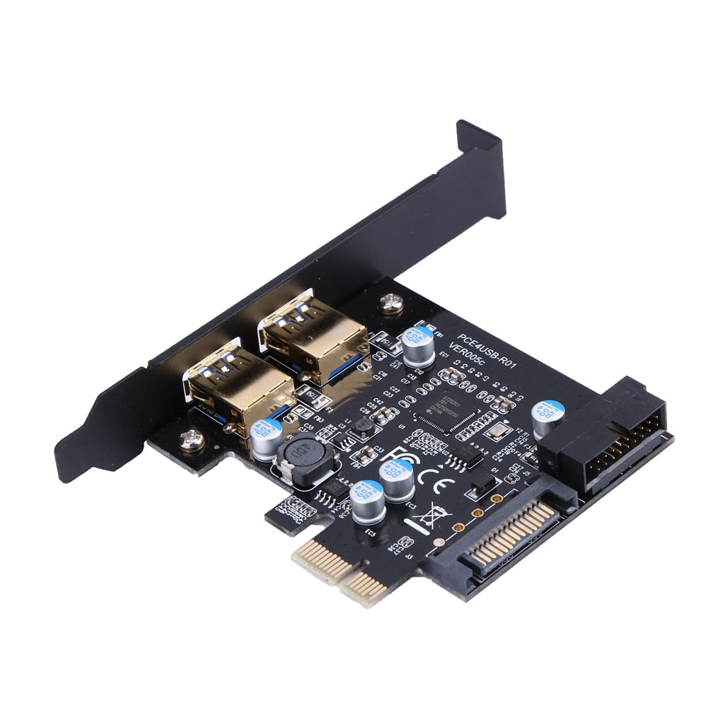 PCI-E to USB 3.0 2 Port PCI Express Expansion Riser Card 19-Pin Power Connector for Desktops Super Speed Up to 5Gbps - ebowsos
