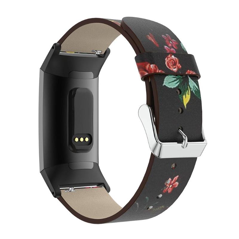 PU Leather Replacement Watchbands Sport Flowers Print Strap Bracelet for Fitbit Charge 3 Smart Accessories High Quality Bracelet - ebowsos