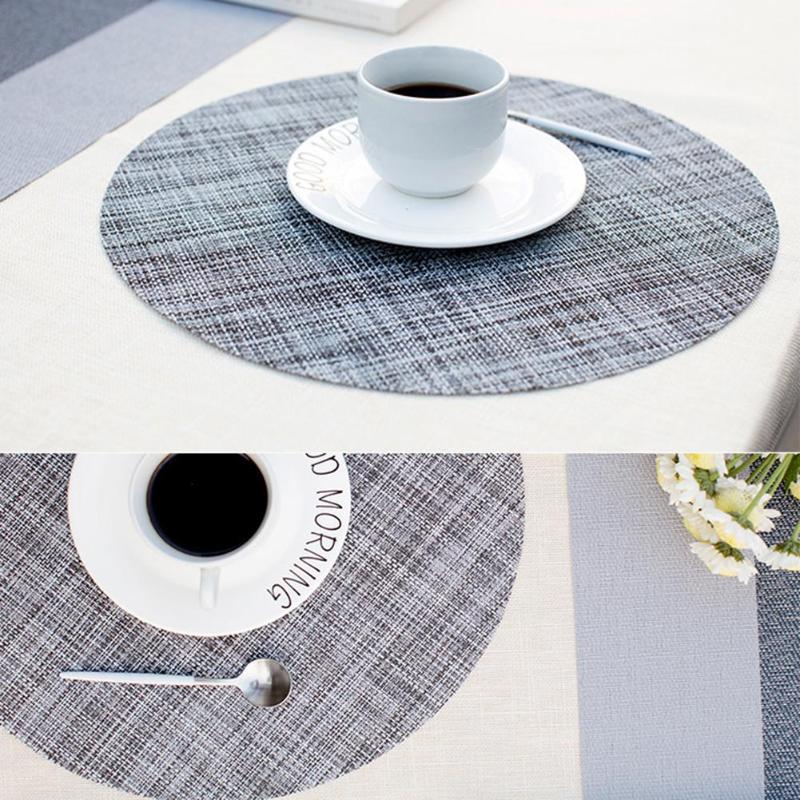 PVC Round Dining Table Mat Heat Insulation Non-Slip Placemats Tableware Pad - ebowsos