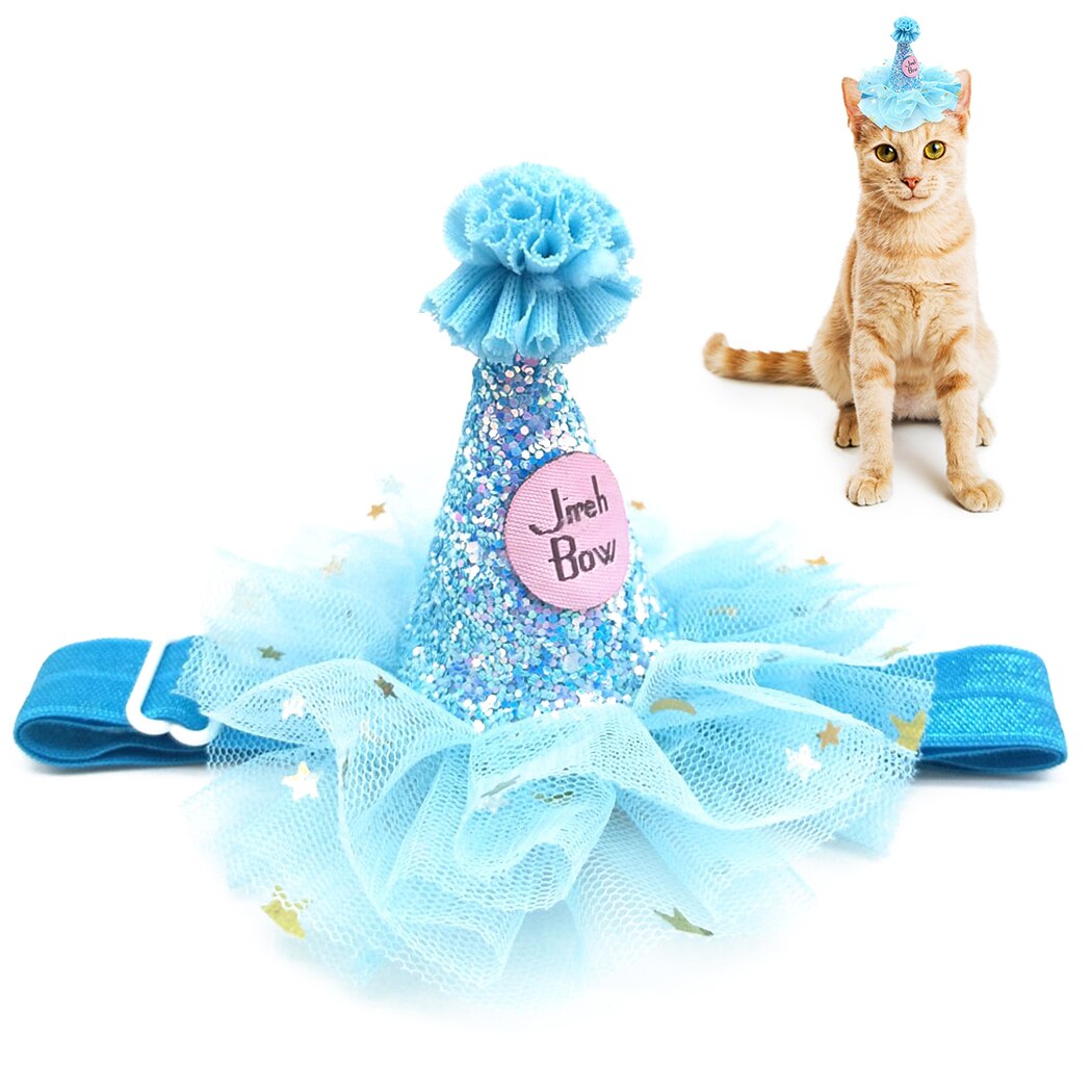 Pet Birthday Hat Tulle Glitter Birthday Cone Pet Headband Headwear For Dogs Cats Party Dress Up Hair Accessories Blue Pink Red-ebowsos