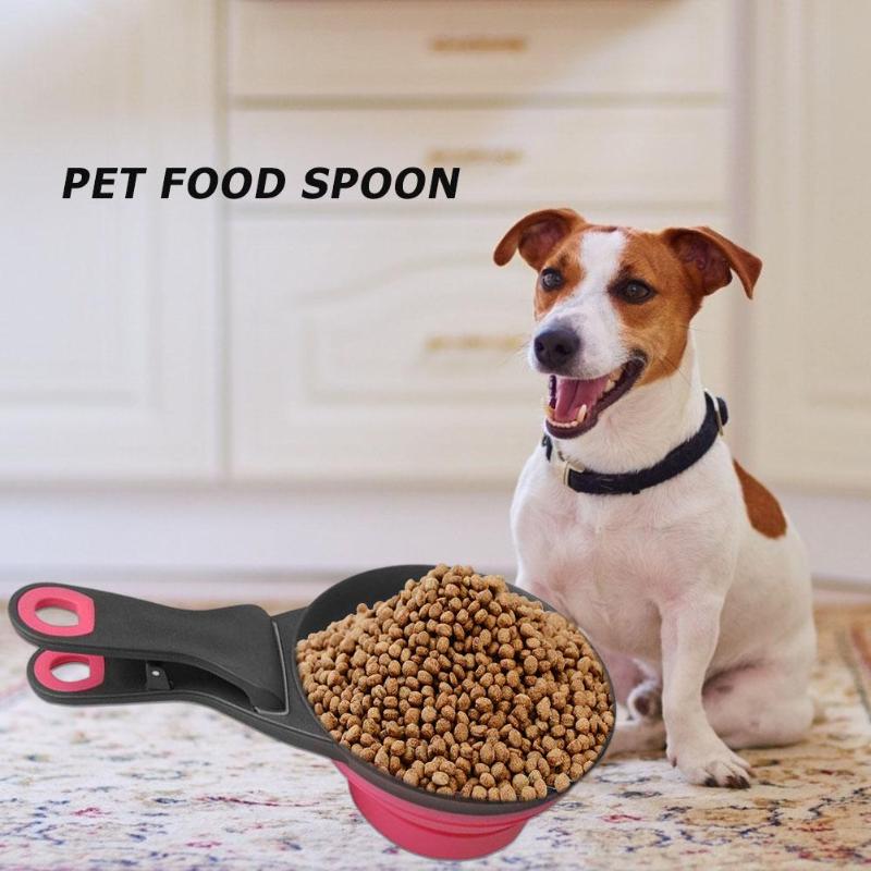 Pet Cat Dog Food Feeder Spoon Folding Sealing Clip Measuring Cup Scoop Bowl - ebowsos
